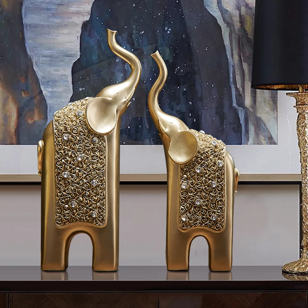 Set of 2 Resin Elephant Figurine Ornaments - Homevalley.co.uk