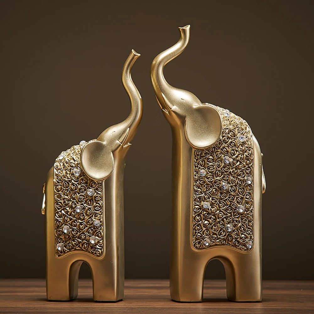 Set of 2 Resin Elephant Figurine Ornaments - Homevalley.co.uk