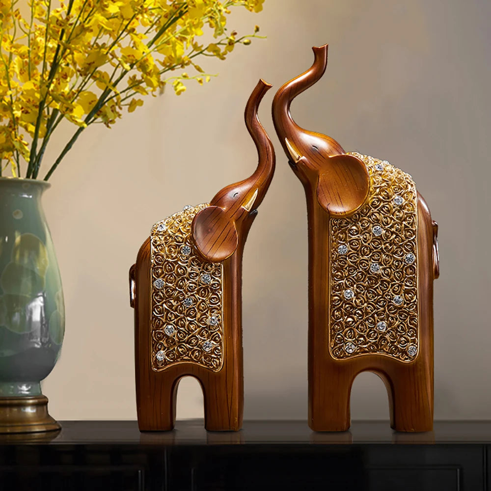 Set of 2 Resin Elephant Figurine Ornaments - Homevalley.co.uk