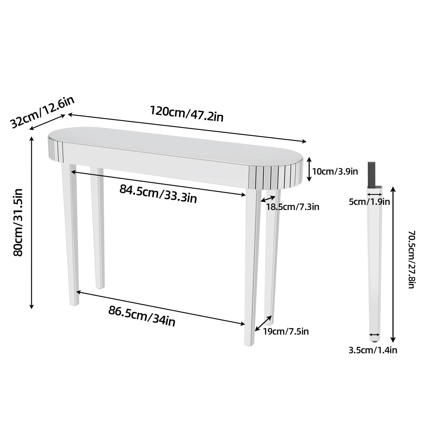 Silver Mirrored Console Table - Homevalley.co.uk