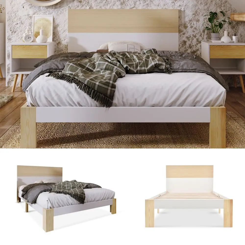 Single Double Wooden Bed Frame with Headboard - Homevalley.co.uk