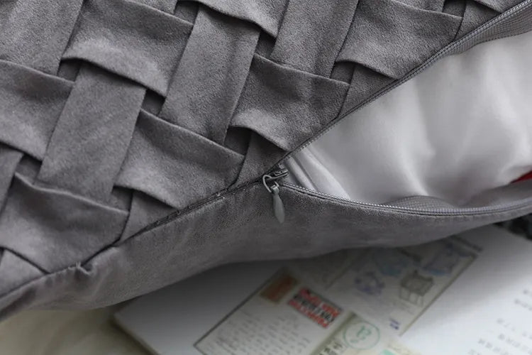 Soft Faux Suede Cushion Cover With Woven Pattern - Homevalley.co.uk