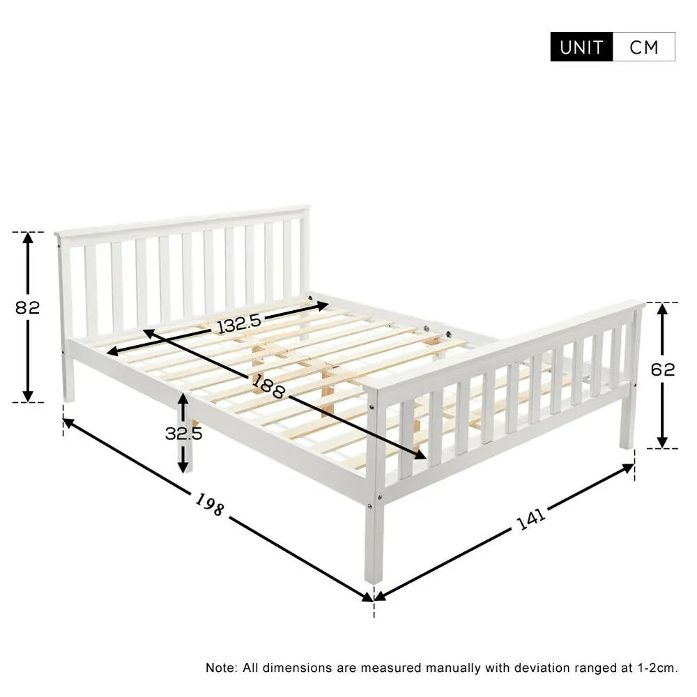 Solid Pine Wood White Double Bed Frame - Homevalley.co.uk