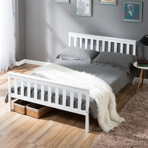Solid Pine Wood White Double Bed Frame - Homevalley.co.uk