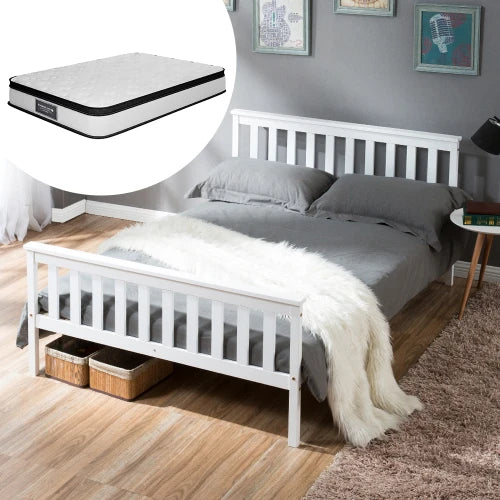 Solid Pine Wood White Double Bed Frame - Homevalley.co.uk