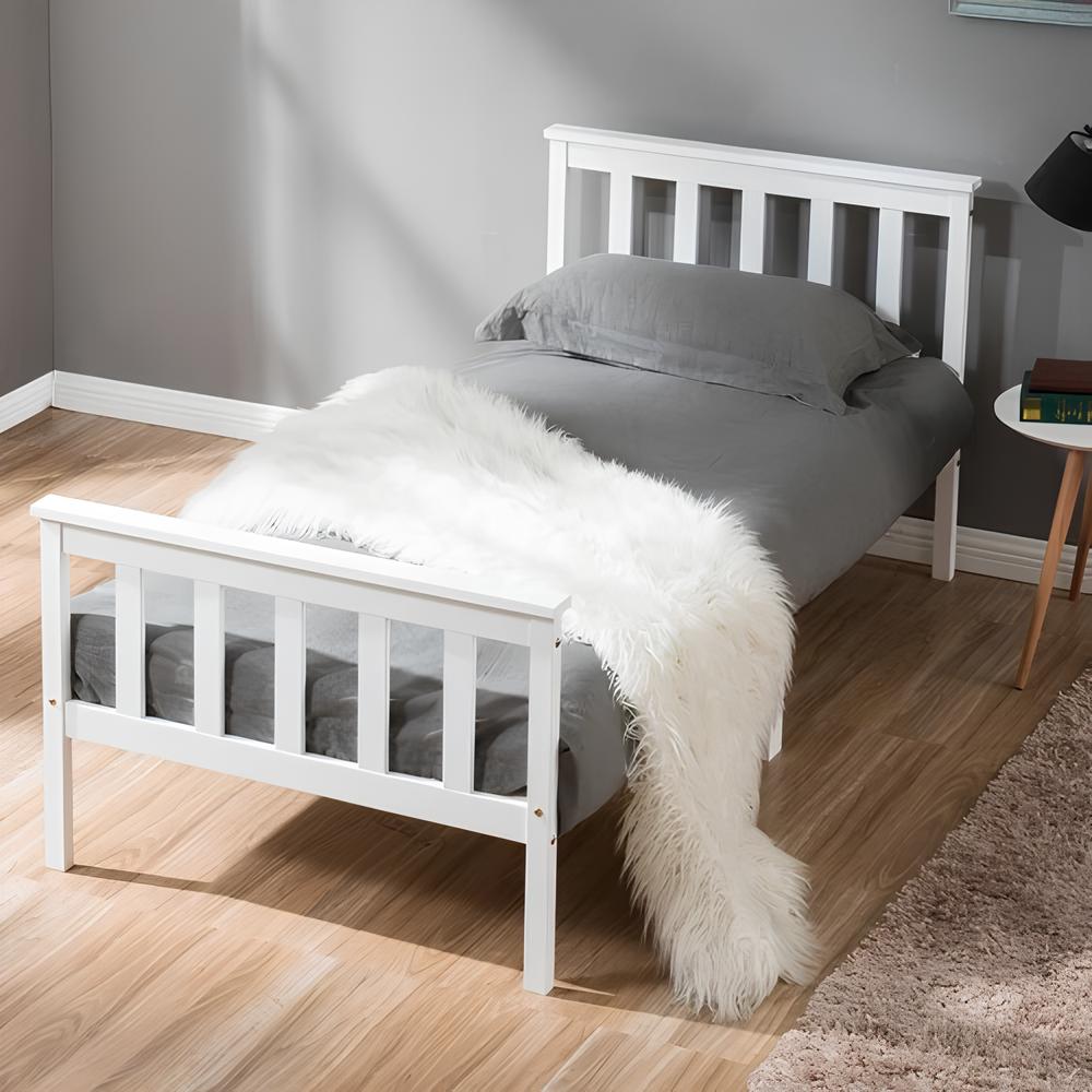 Solid Pine Wood White Single Bed Frame - Homevalley.co.uk