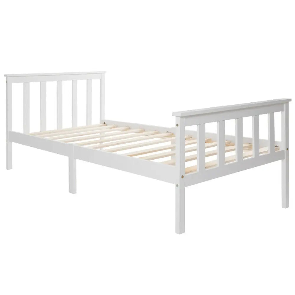 Solid Pine Wood White Single Bed Frame - Homevalley.co.uk