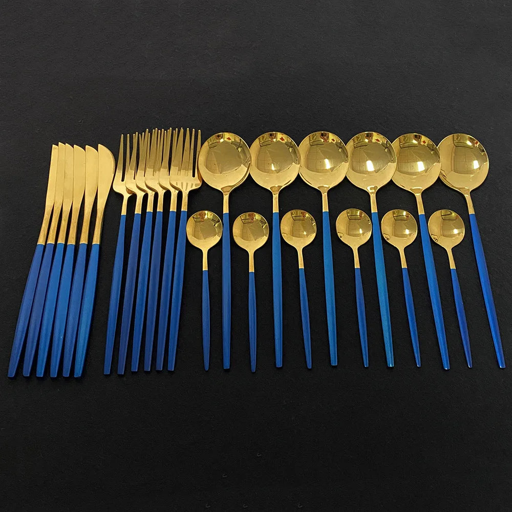 Stainless Steel Gold Cutlery 24Pcs/Set - Homevalley.co.uk