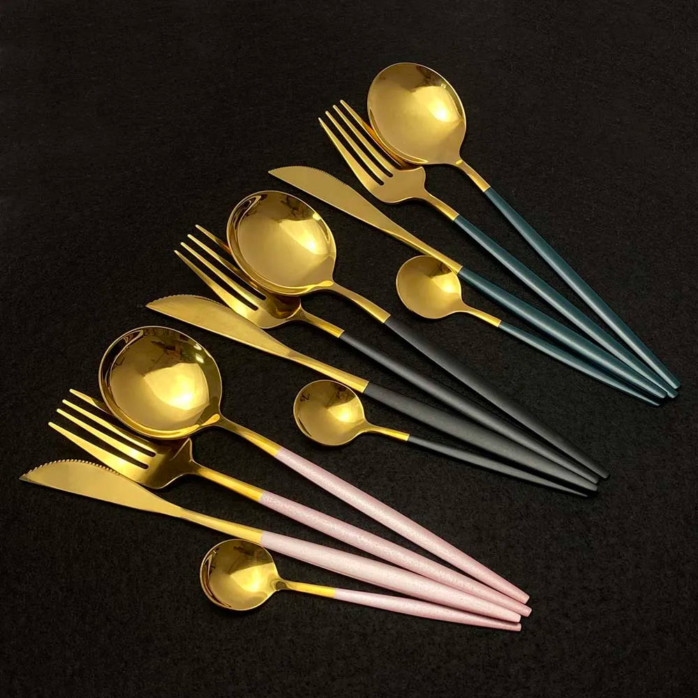 Stainless Steel Gold Cutlery 24Pcs/Set - Homevalley.co.uk
