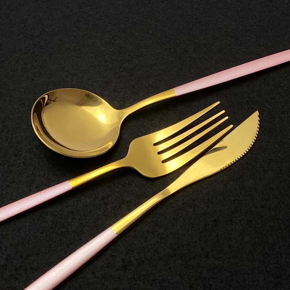Stainless Steel Gold Cutlery 24Pcs/Set - Homevalley.co.uk