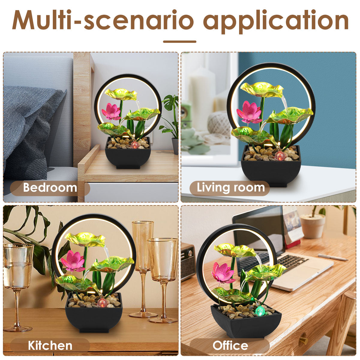 Tabletop Lotus Flowers Fountain Circulating Water LED Ring Lights - Homevalley.co.uk