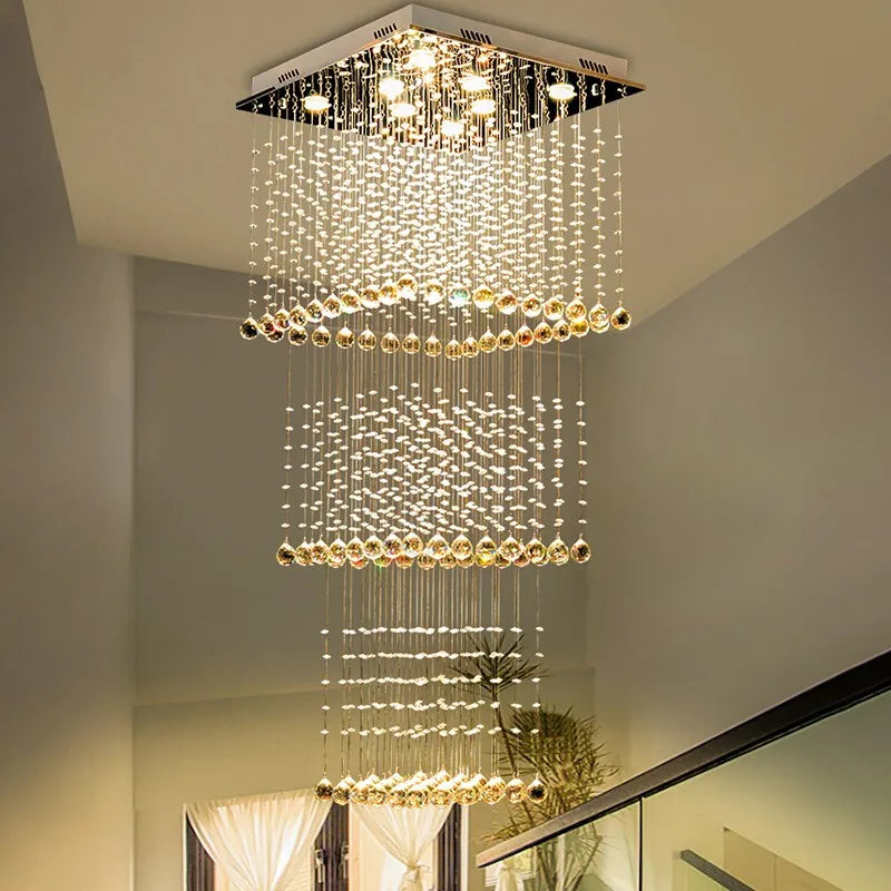 Teardrop Shape Translucent Luxury Crystal Long Staircase Chandelier - Homevalley.co.uk
