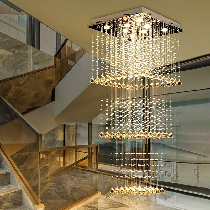 Teardrop Shape Translucent Luxury Crystal Long Staircase Chandelier - Homevalley.co.uk