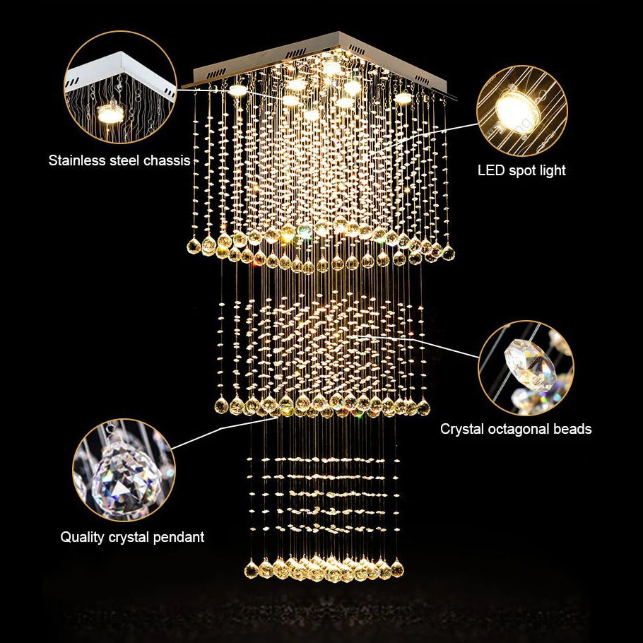 Teardrop Shape Translucent Luxury Crystal Long Staircase Chandelier - Homevalley.co.uk