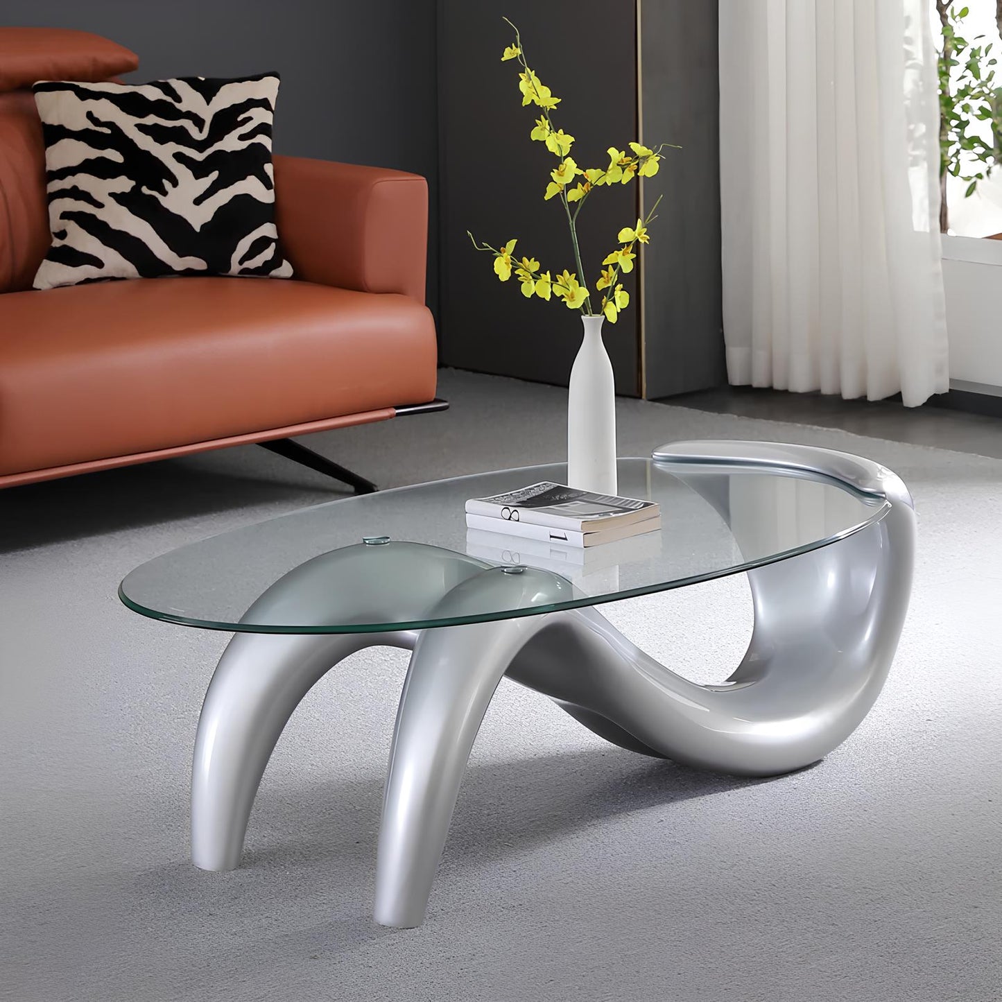 Tempered Glass Oval Minimalist Fashion Coffee Table - Homevalley.co.uk