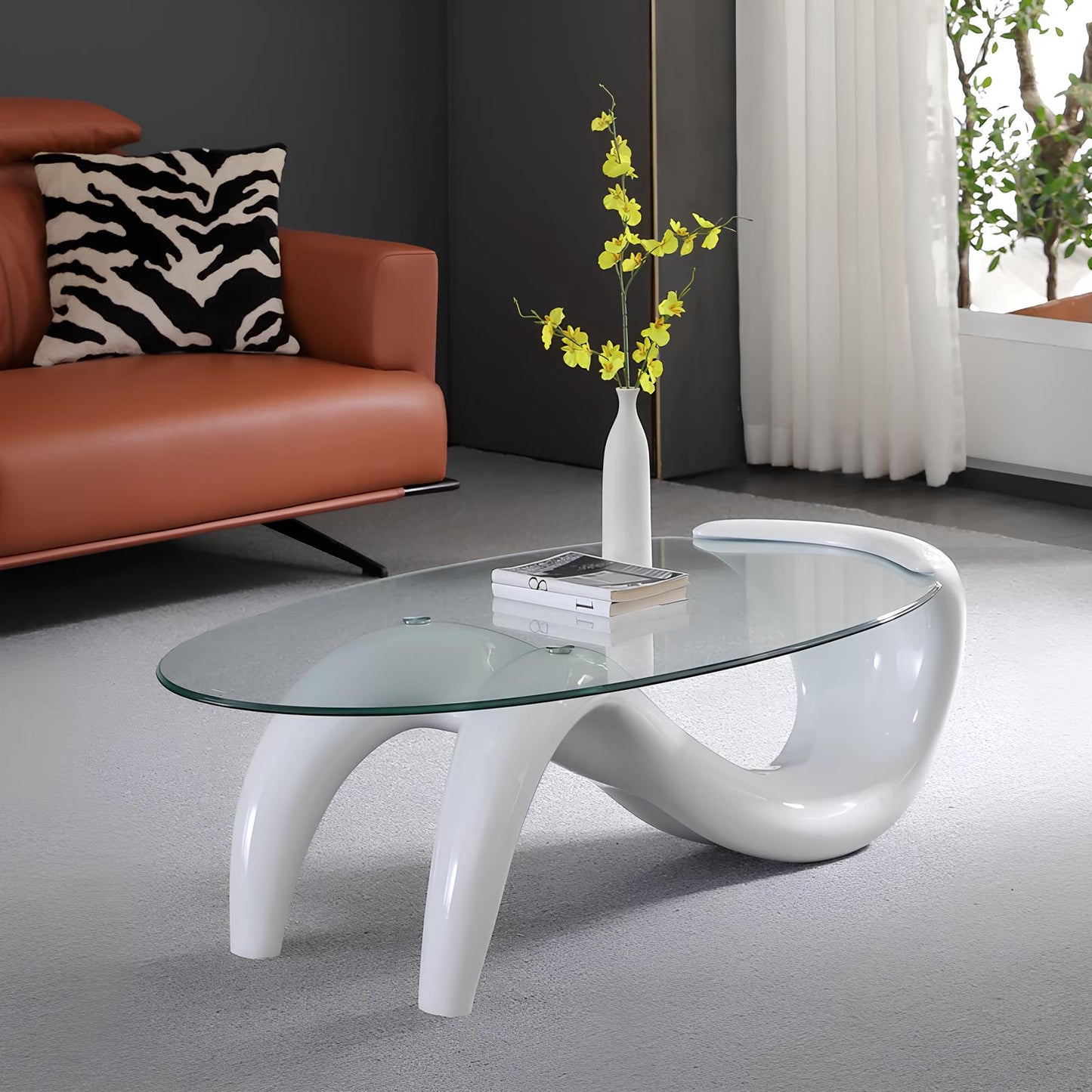 Tempered Glass Oval Minimalist Fashion Coffee Table - Homevalley.co.uk