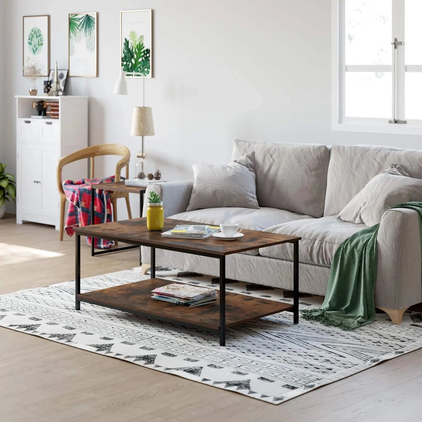 Two Tier Metal Frame Rustic Vintage Coffee Table - Homevalley.co.uk