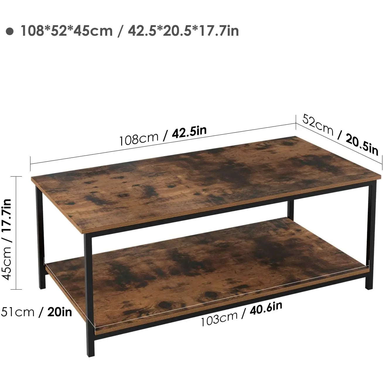 Two Tier Metal Frame Rustic Vintage Coffee Table - Homevalley.co.uk
