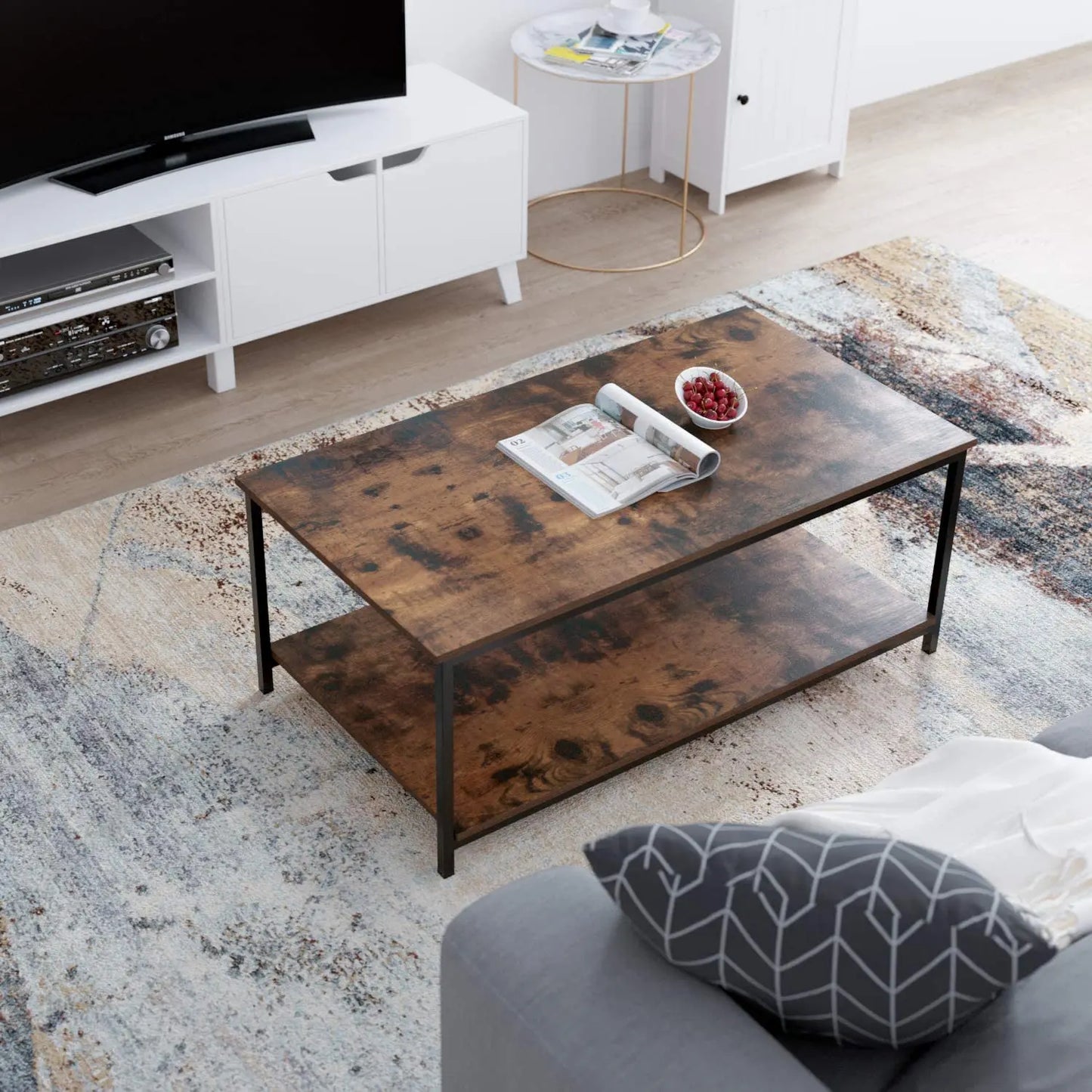 Two Tier Metal Frame Rustic Vintage Coffee Table - Homevalley.co.uk