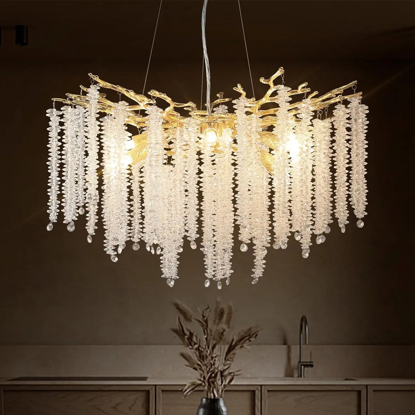 Crystal Chandelier Raindrop Hanging Pendant Lighting Fixture - Homevalley.co.uk