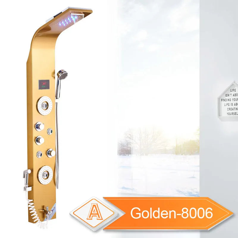 Wall Mounted Waterfall Panel Shower with LED Lights - Homevalley.co.uk
