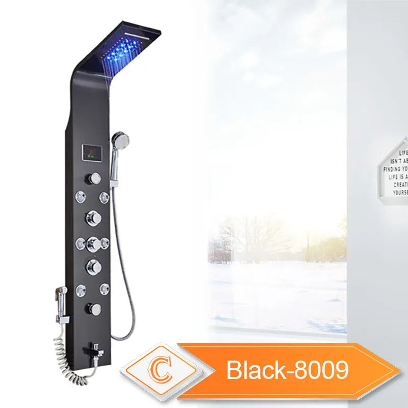 Wall Mounted Waterfall Panel Shower with LED Lights - Homevalley.co.uk