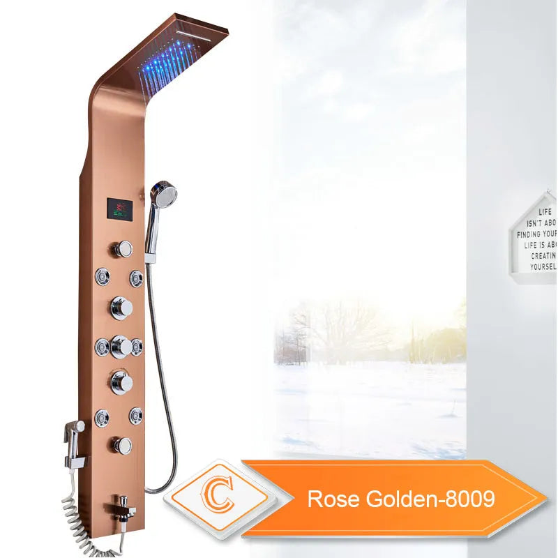 Wall Mounted Waterfall Panel Shower with LED Lights - Homevalley.co.uk