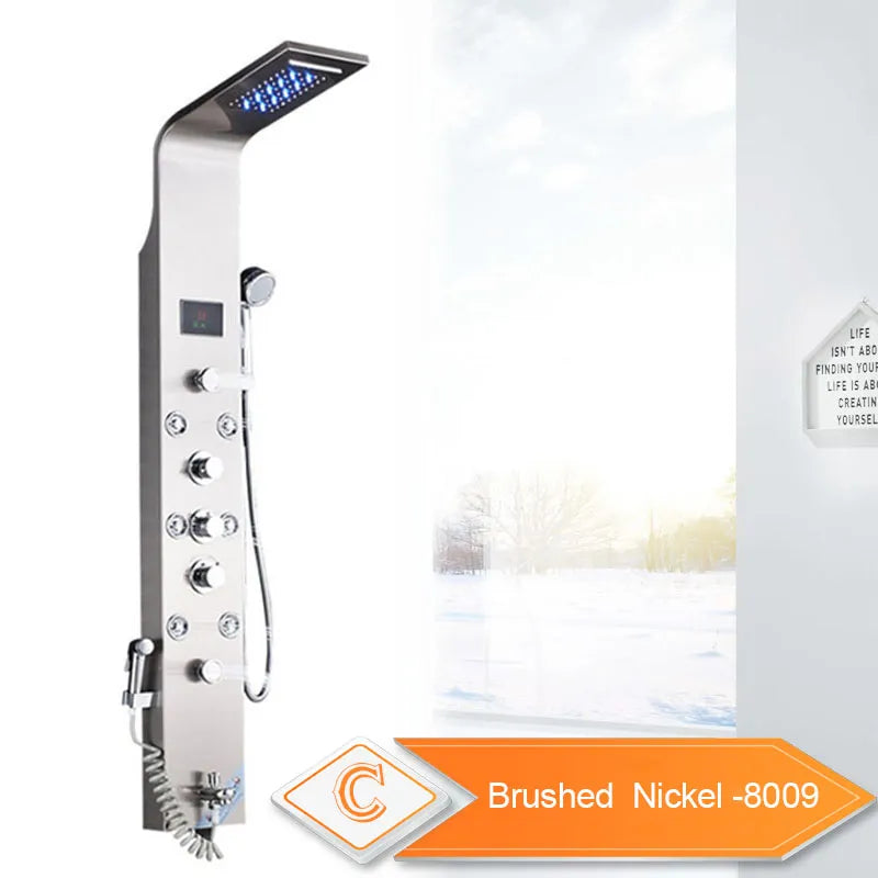 Wall Mounted Waterfall Panel Shower with LED Lights - Homevalley.co.uk