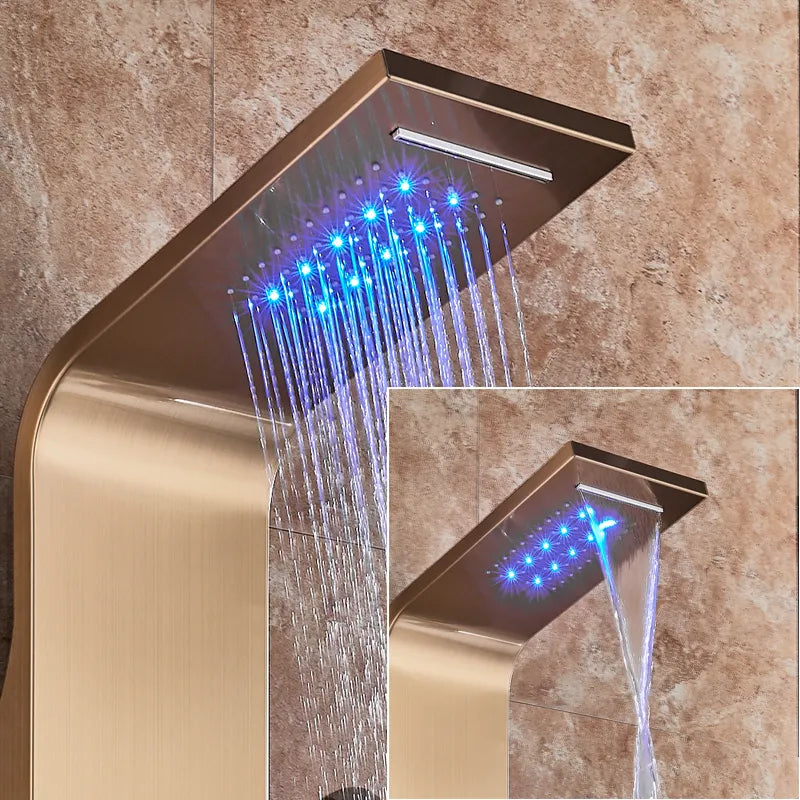Wall Mounted Waterfall Panel Shower with LED Lights - Homevalley.co.uk