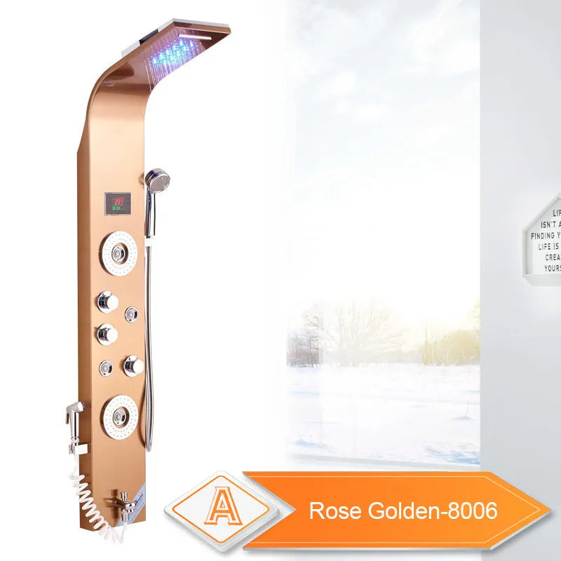 Wall Mounted Waterfall Panel Shower with LED Lights - Homevalley.co.uk