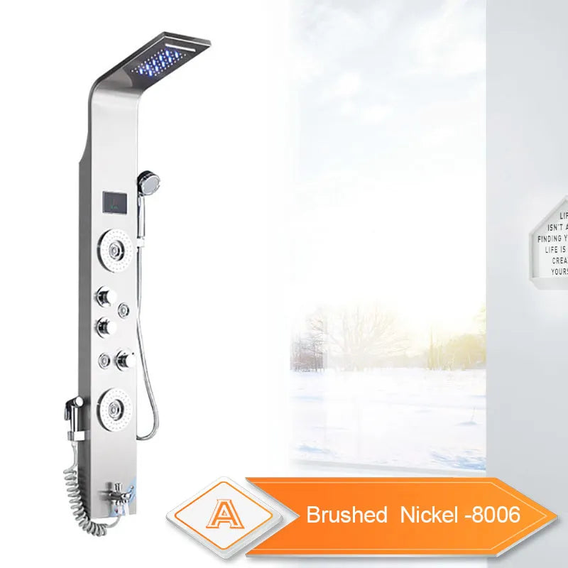 Wall Mounted Waterfall Panel Shower with LED Lights - Homevalley.co.uk