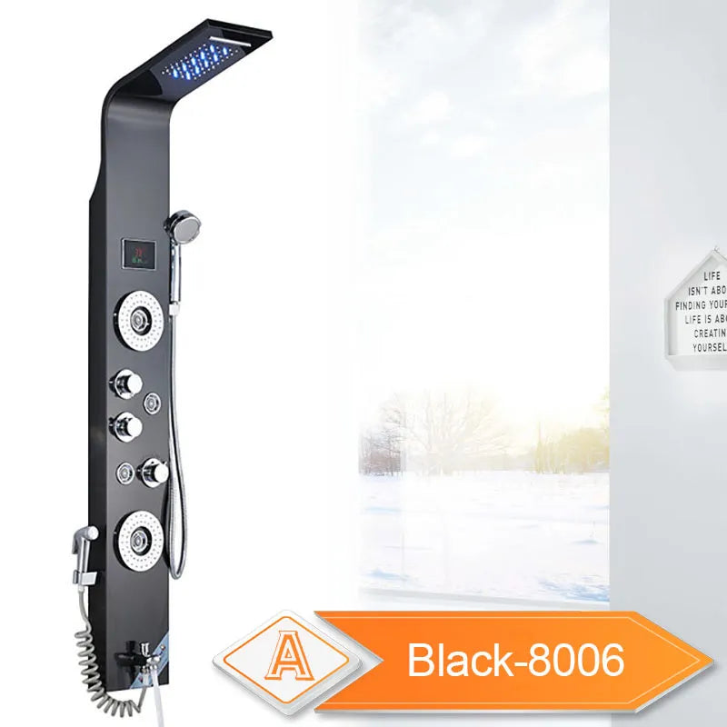 Wall Mounted Waterfall Panel Shower with LED Lights - Homevalley.co.uk