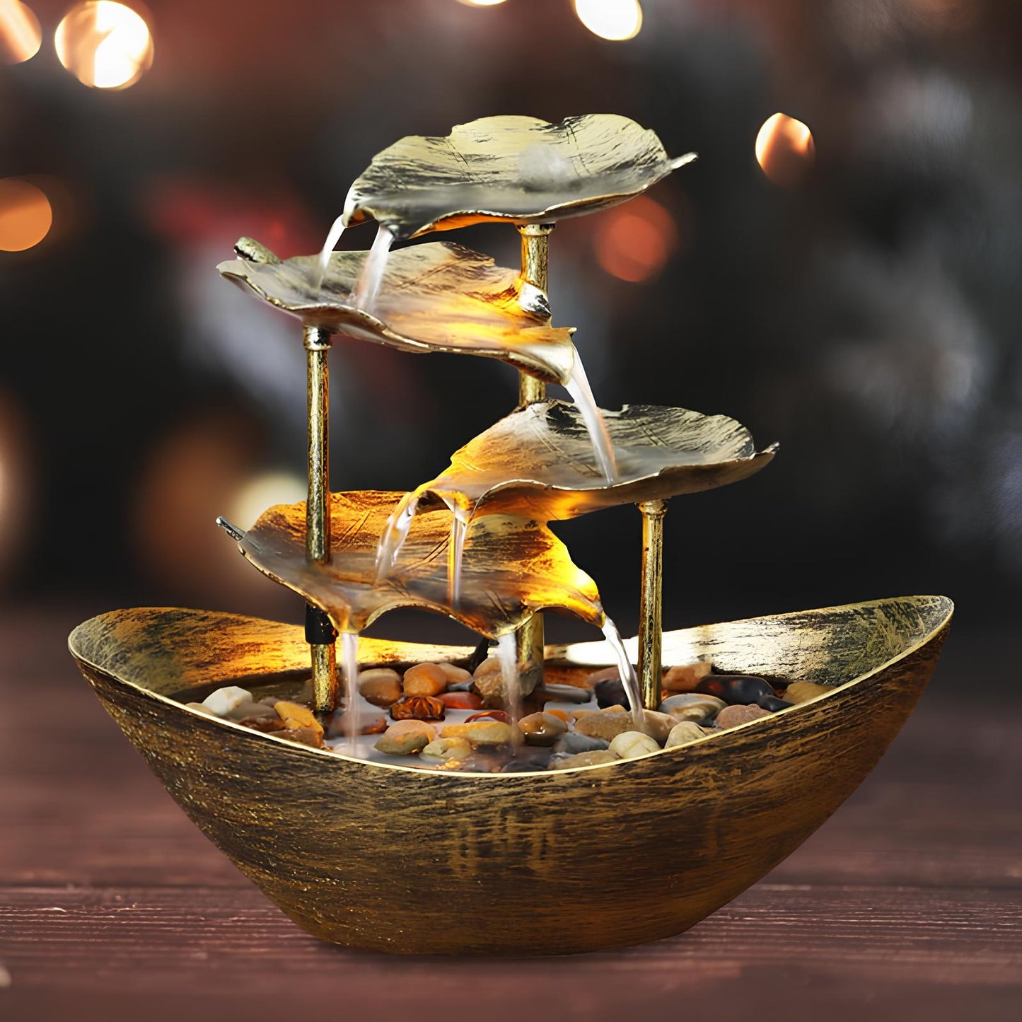 Water Over Sailing Lotus Leaf Tabletop Fountain Waterfall - Homevalley.co.uk