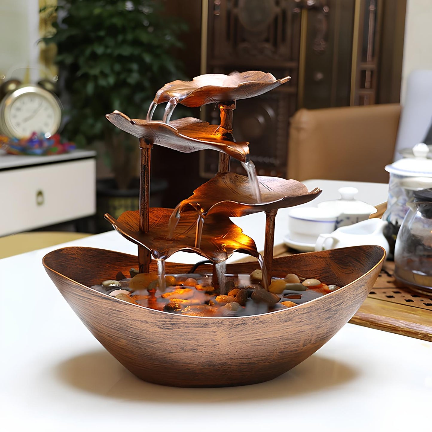 Water Over Sailing Lotus Leaf Tabletop Fountain Waterfall - Homevalley.co.uk