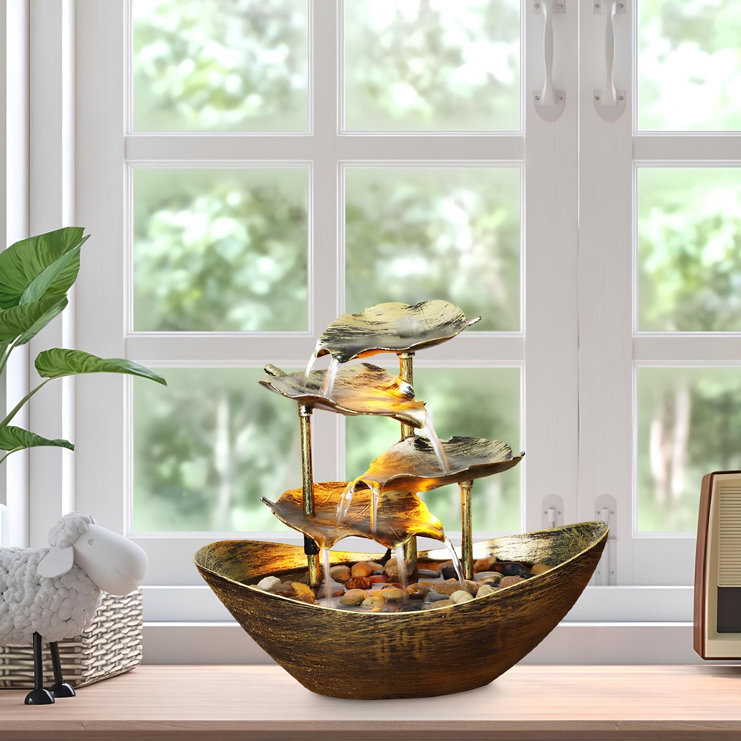Water Over Sailing Lotus Leaf Tabletop Fountain Waterfall - Homevalley.co.uk