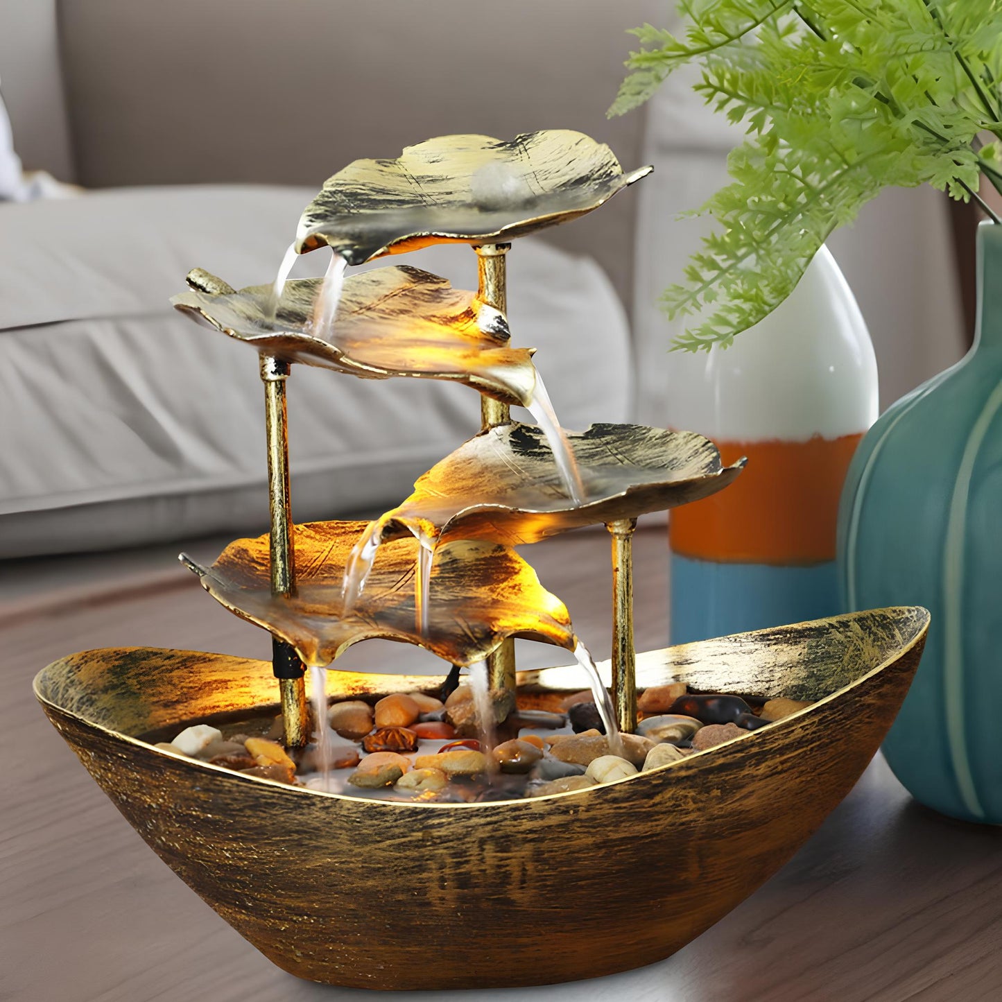 Water Over Sailing Lotus Leaf Tabletop Fountain Waterfall - Homevalley.co.uk