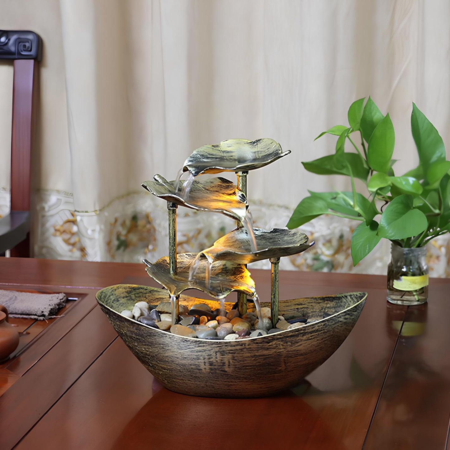 Water Over Sailing Lotus Leaf Tabletop Fountain Waterfall - Homevalley.co.uk