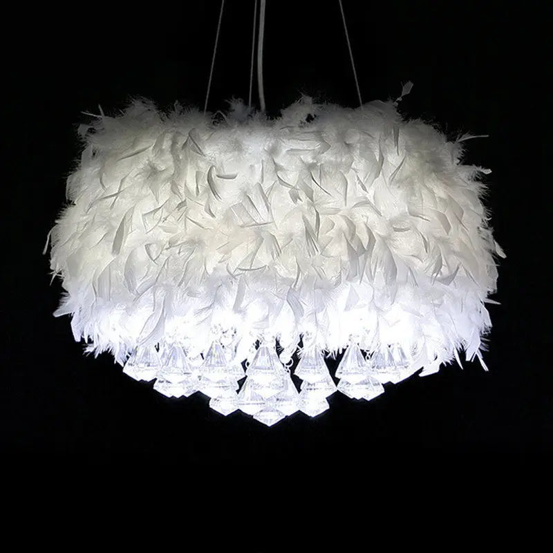 White Crystal and Feather Chandelier - Homevalley.co.uk