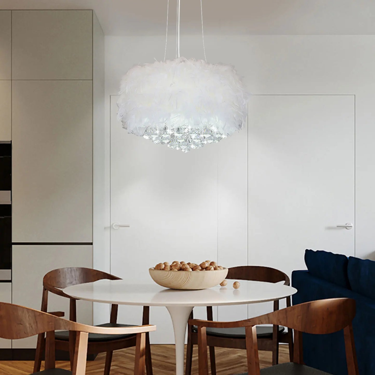 White Crystal and Feather Chandelier - Homevalley.co.uk