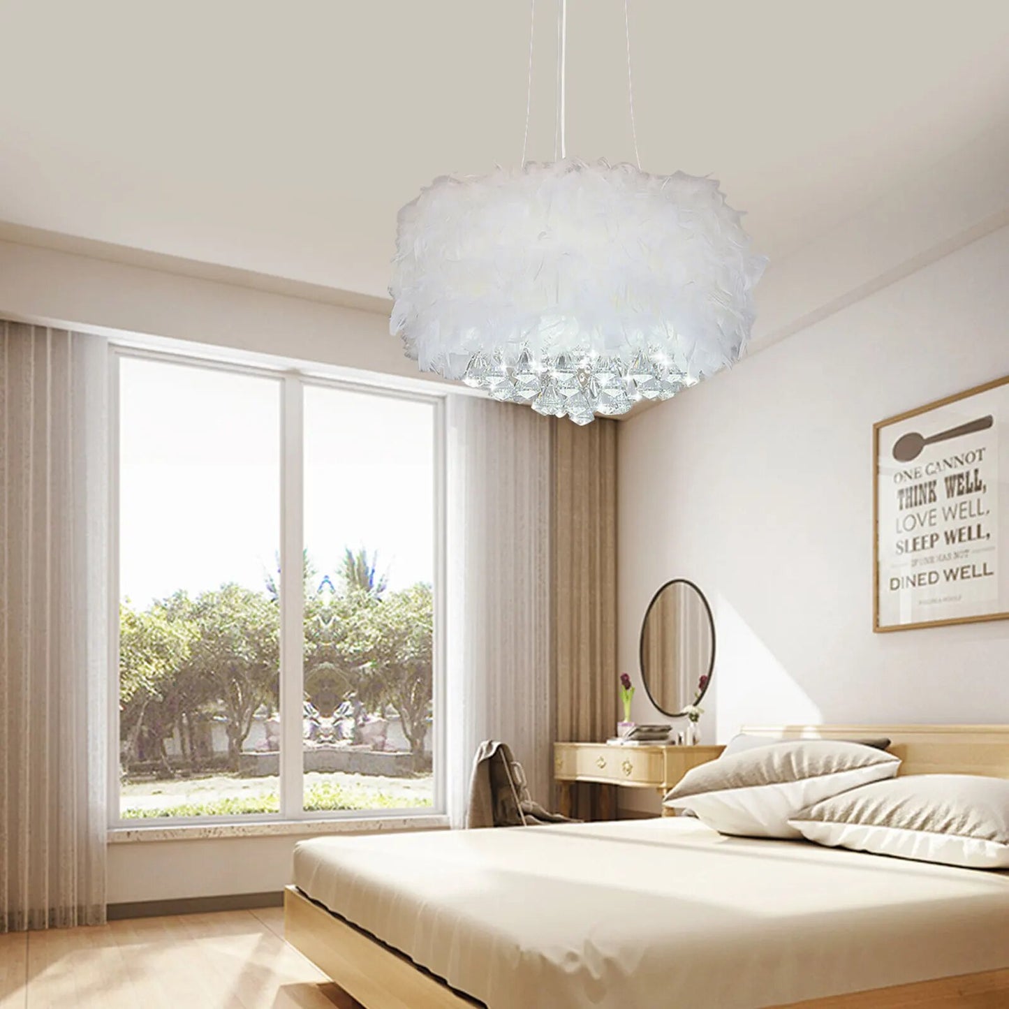 White Crystal and Feather Chandelier - Homevalley.co.uk