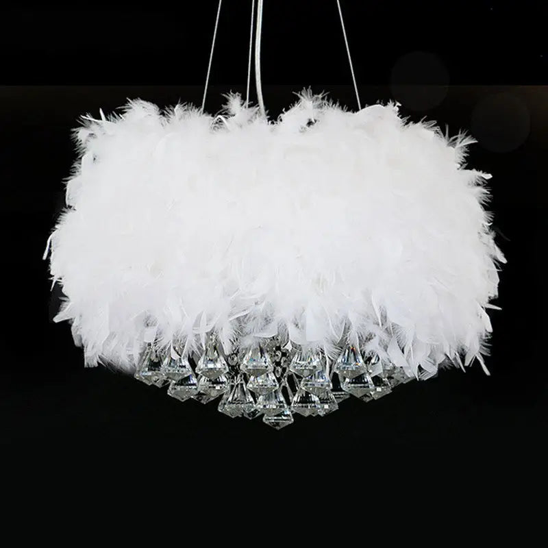 White Crystal and Feather Chandelier - Homevalley.co.uk