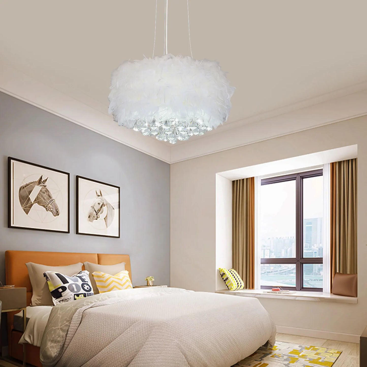 White Crystal and Feather Chandelier - Homevalley.co.uk