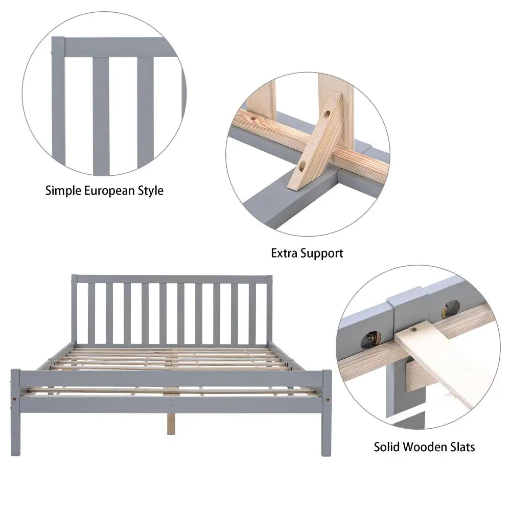 White Grey Solid Wood Double Bed Frame - Homevalley.co.uk