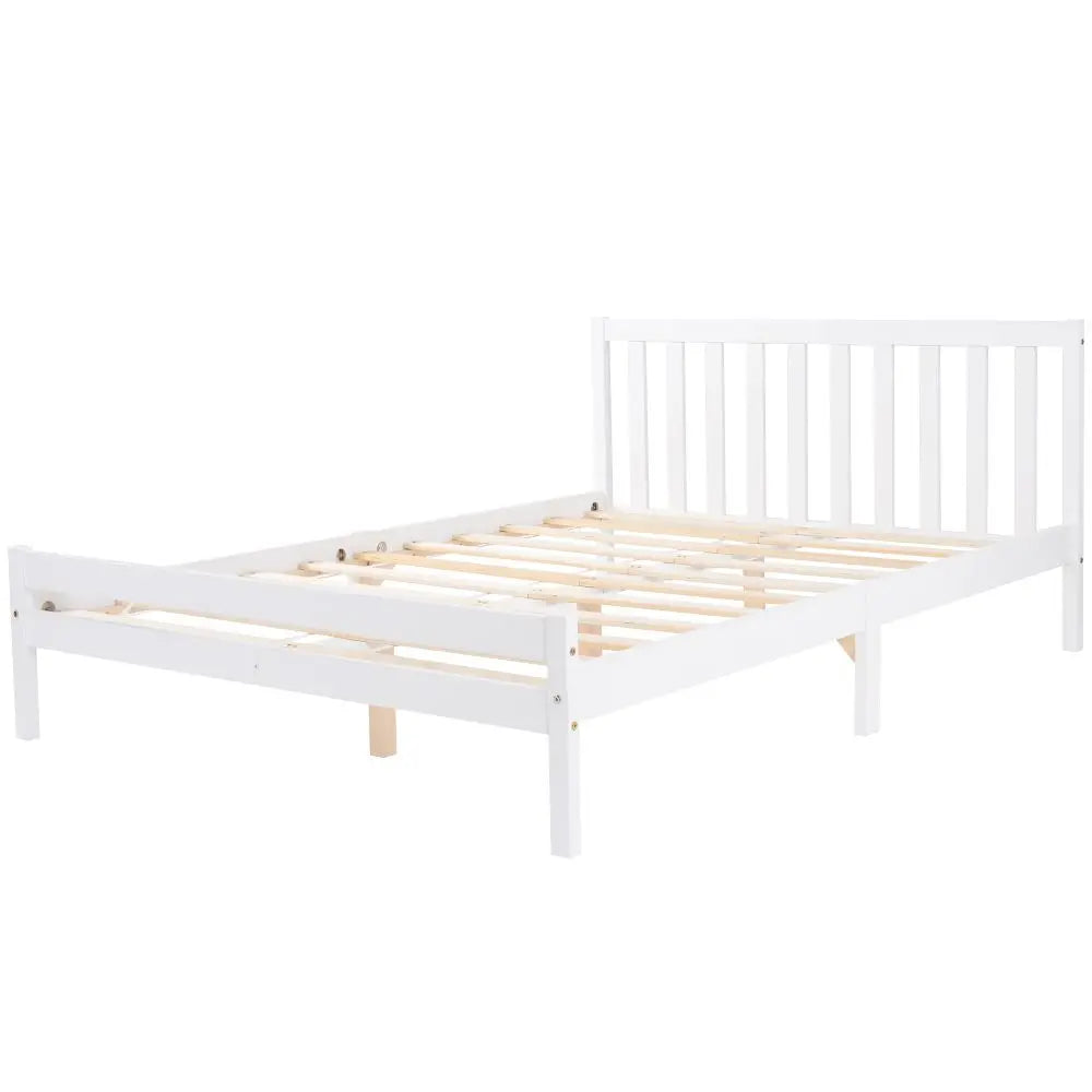White Grey Solid Wood Double Bed Frame - Homevalley.co.uk