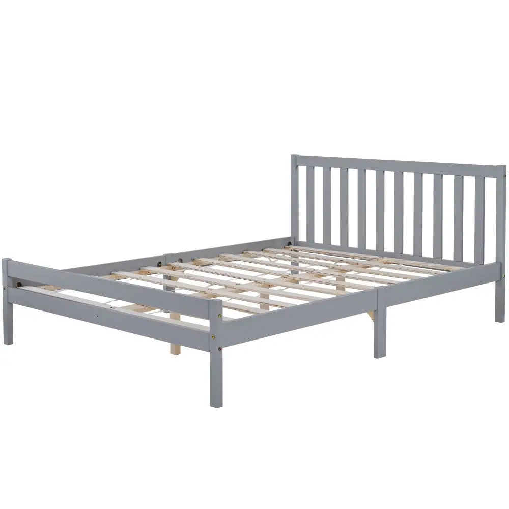 White Grey Solid Wood Double Bed Frame - Homevalley.co.uk