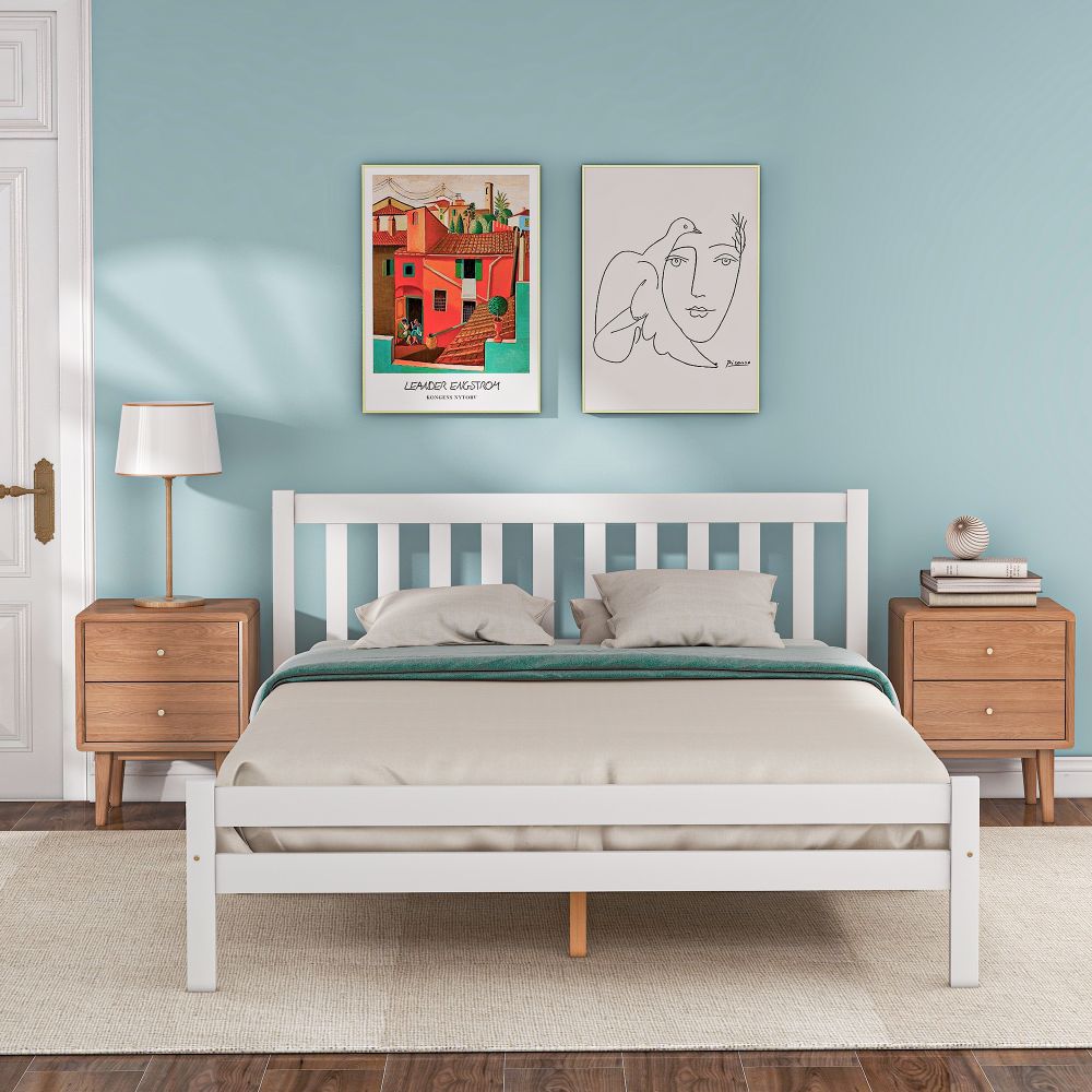 White Grey Solid Wood Double Bed Frame - Homevalley.co.uk