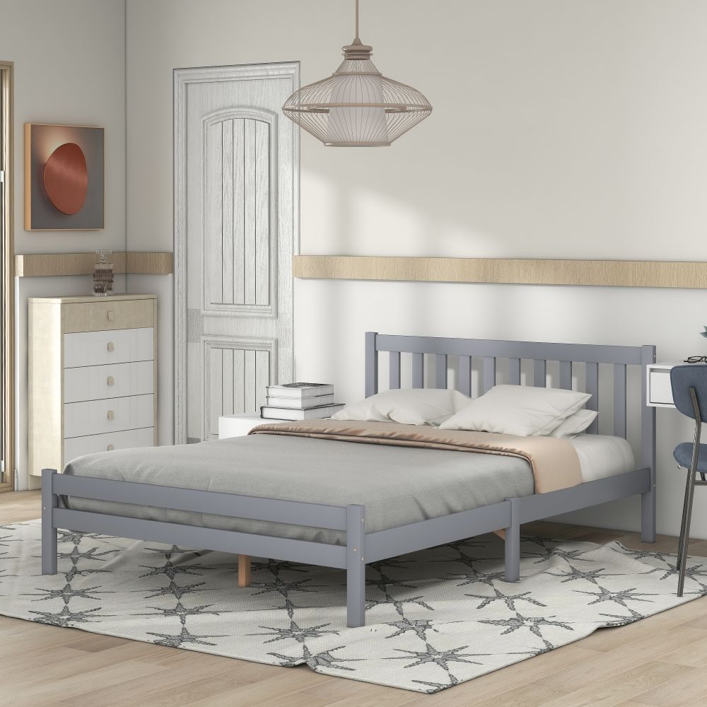 White Grey Solid Wood Double Bed Frame - Homevalley.co.uk