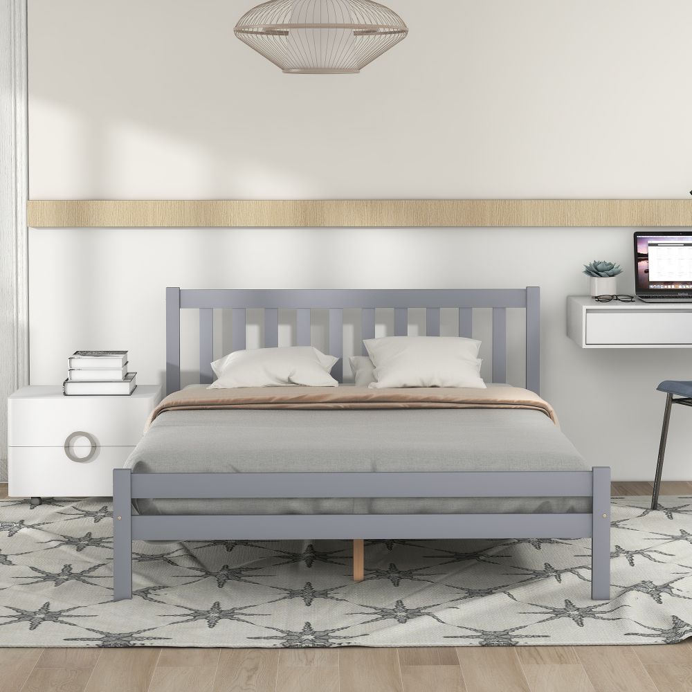 White Grey Solid Wood Double Bed Frame - Homevalley.co.uk