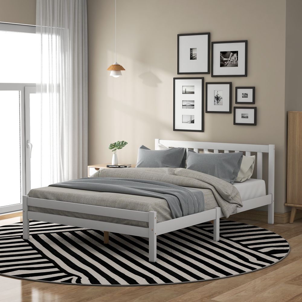 White Grey Solid Wood Double Bed Frame - Homevalley.co.uk