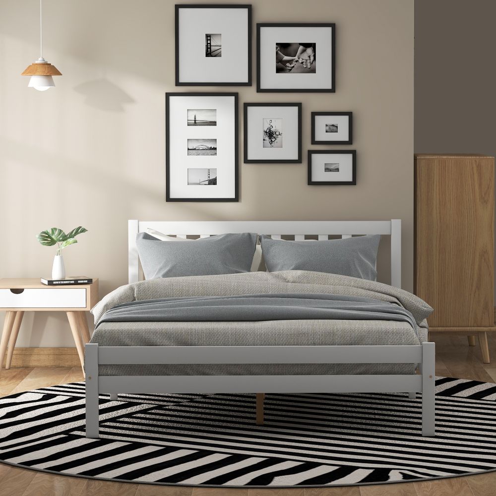 White Grey Solid Wood Double Bed Frame - Homevalley.co.uk